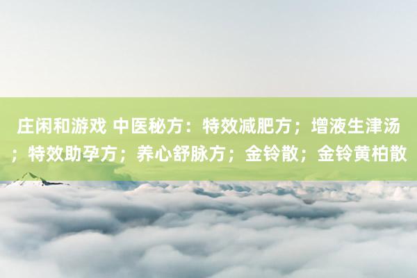 莊閑和游戲 中醫秘方:特效減肥方;增液生津湯;特效助孕方;養心舒脈方;金鈴散;金鈴黃柏散